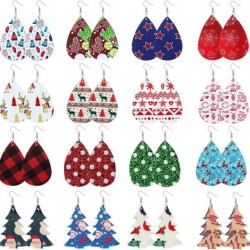 16 Pair Teardrop Leather Earrings Christmas Tree Earring For Women Petal Dangle Drop Earring Lightweight